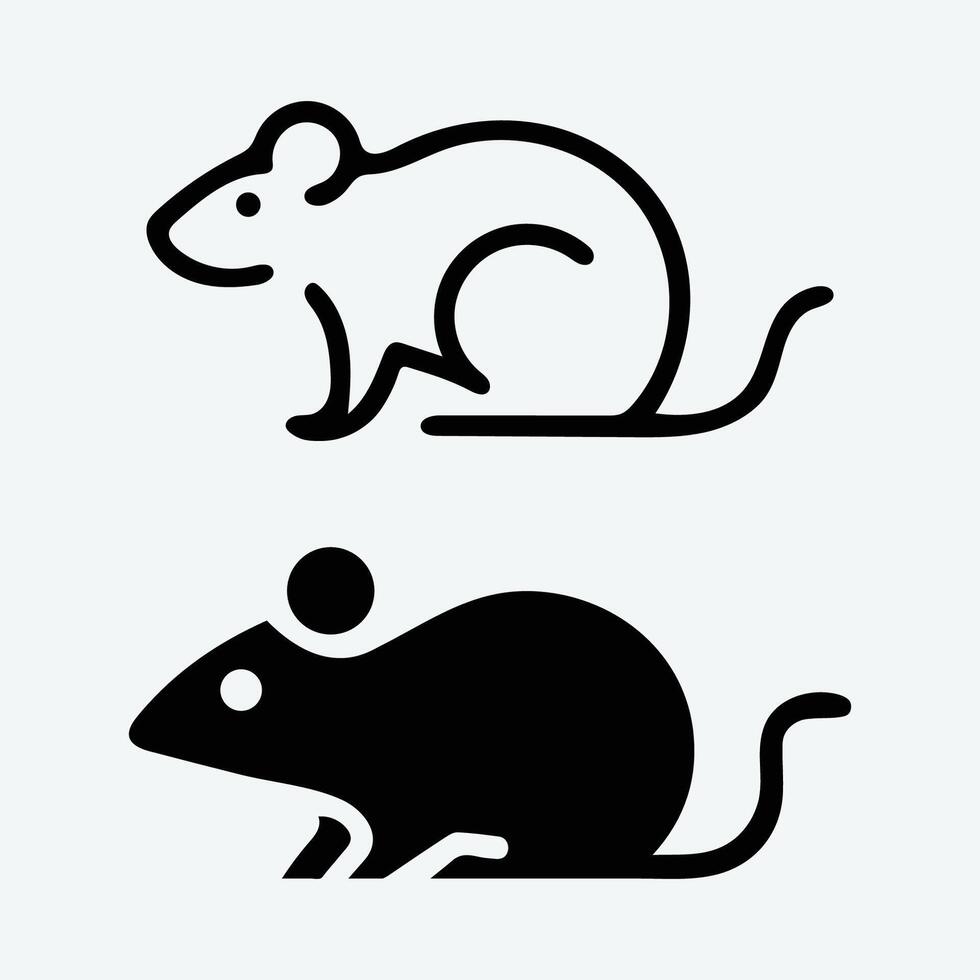 Outline rat icon and silhouette rat design vector