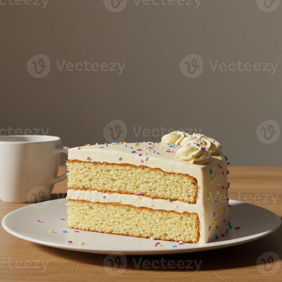 Delicious Vanilla Cake Slice with Sprinkles Sweet Treat Dessert photo