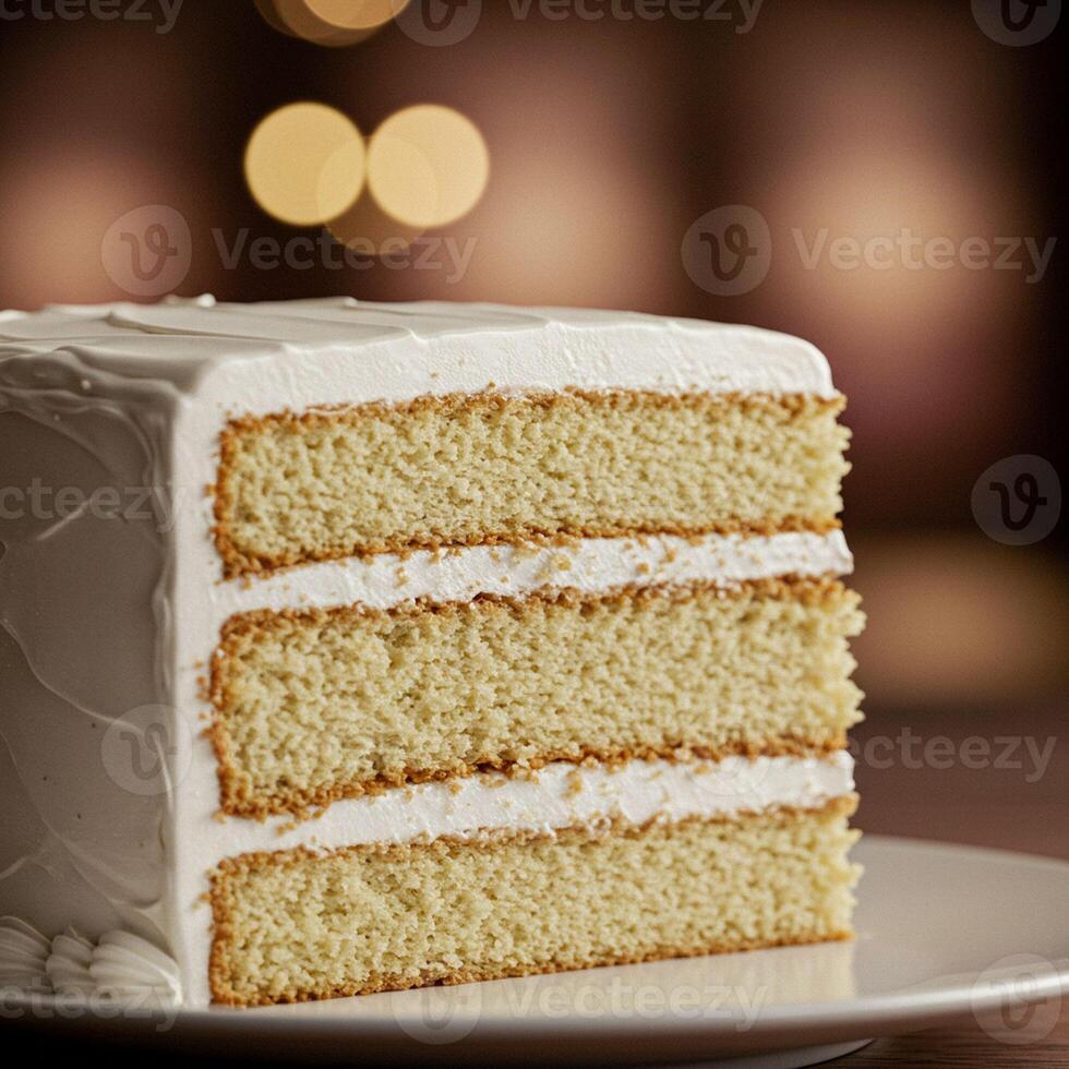 Delicious Three Layer Vanilla Cake Slice Sweet Dessert Bakery Food Photography photo