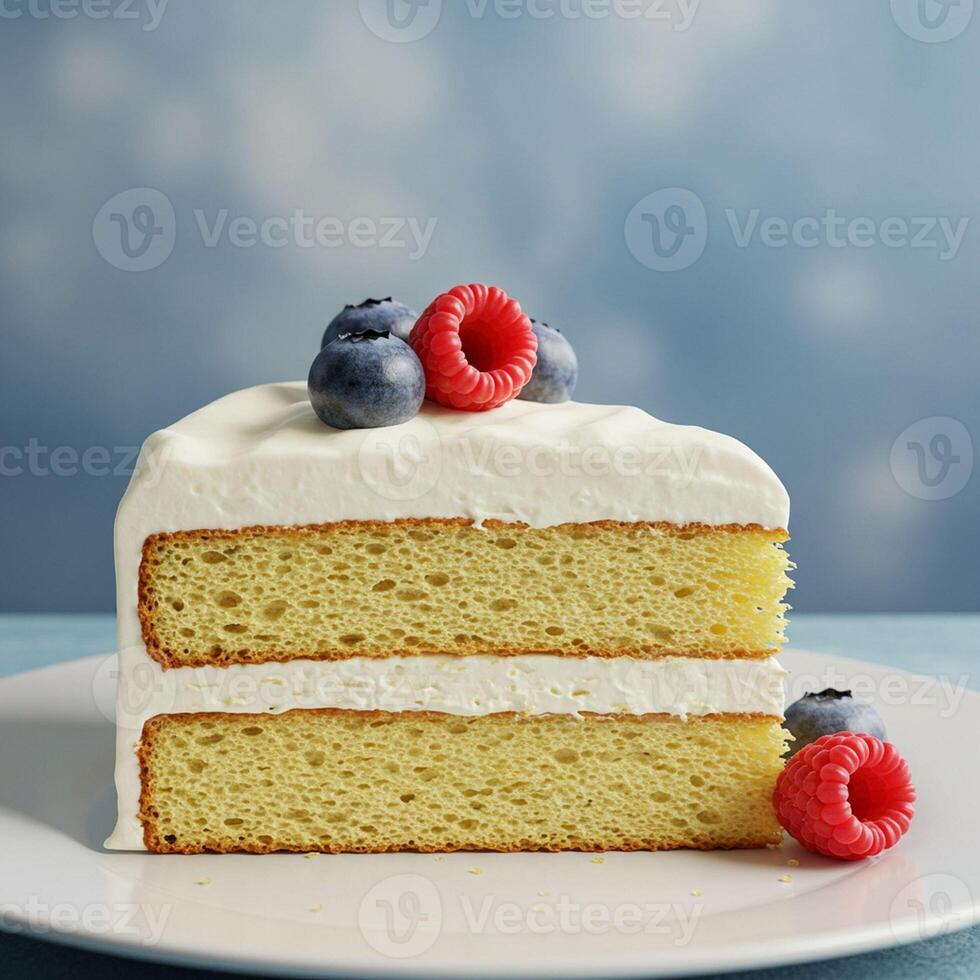 Delicious Two Layer Cake with Berries Sweet Treat Dessert photo