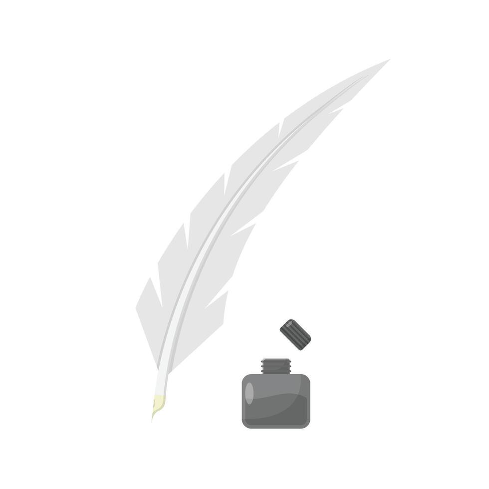 Quill and Ink Flat Illustration. Cartoon Clean Icon Design Element on Isolated White Background vector
