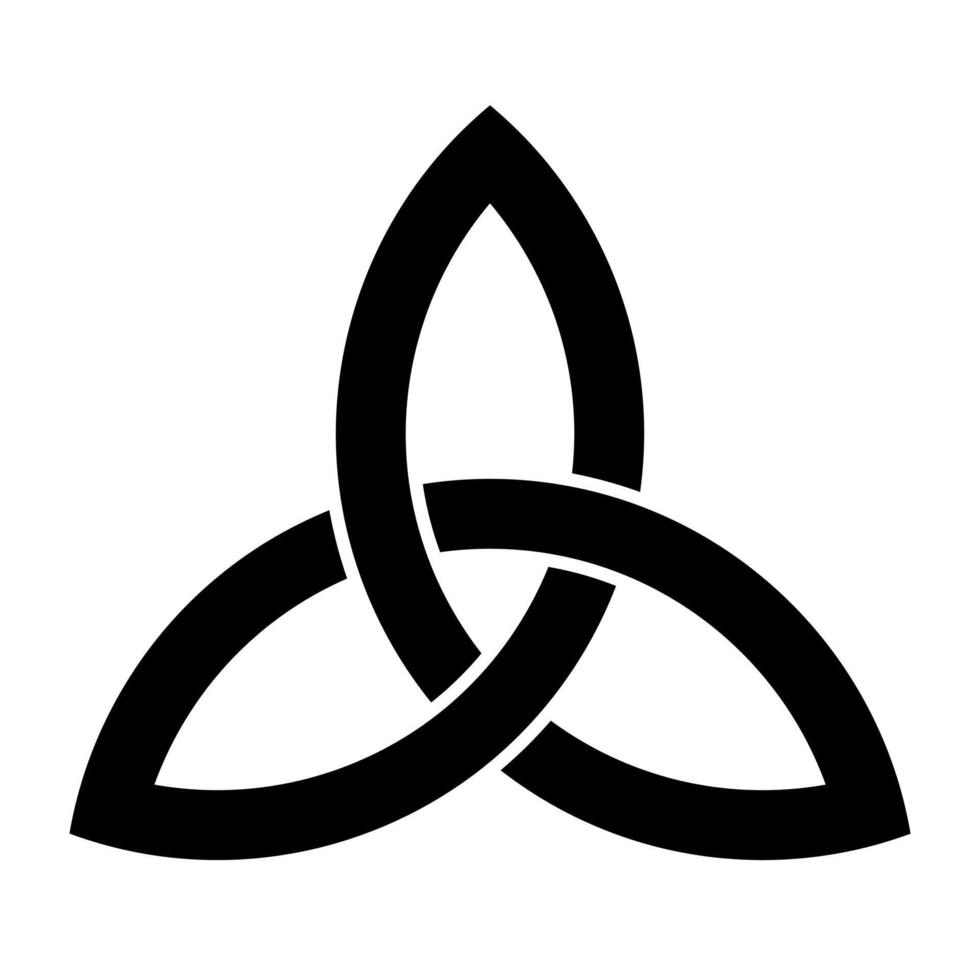 Triquetra ornament - black and white illustration of medieval rune, trefoil knot triangular figure composed of three interlaced arcs isolated on white background vector