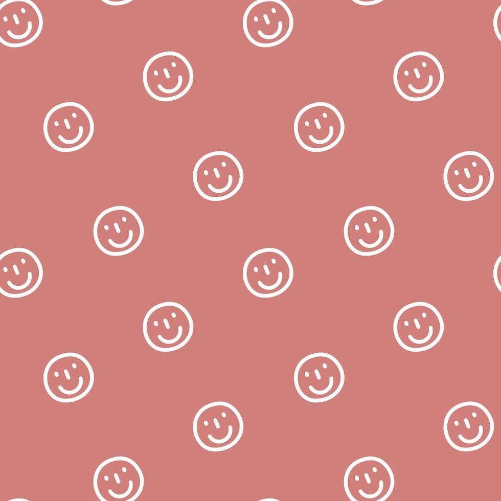seamless minimal smile line art repeat pattern in red background vector