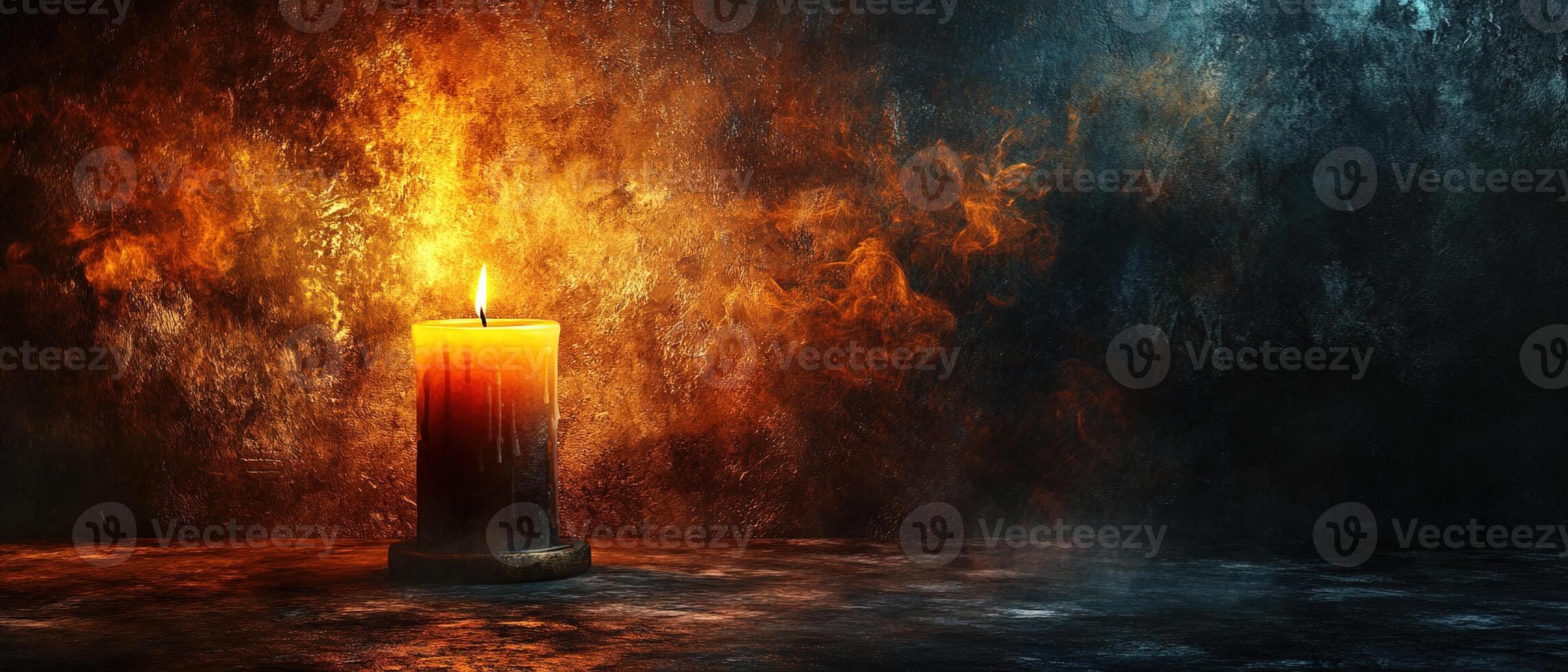 Burning Candle with a Warm Glow Against a Dark and Textured Background photo