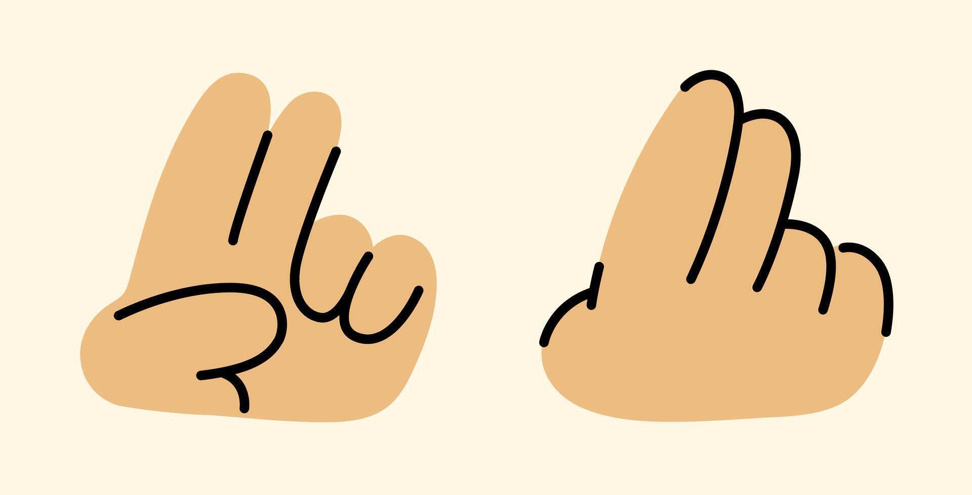 Cartoon Two Fingers Up Hand Gesture Illustration on Beige Background, Set of 2 Simple Drawings. vector