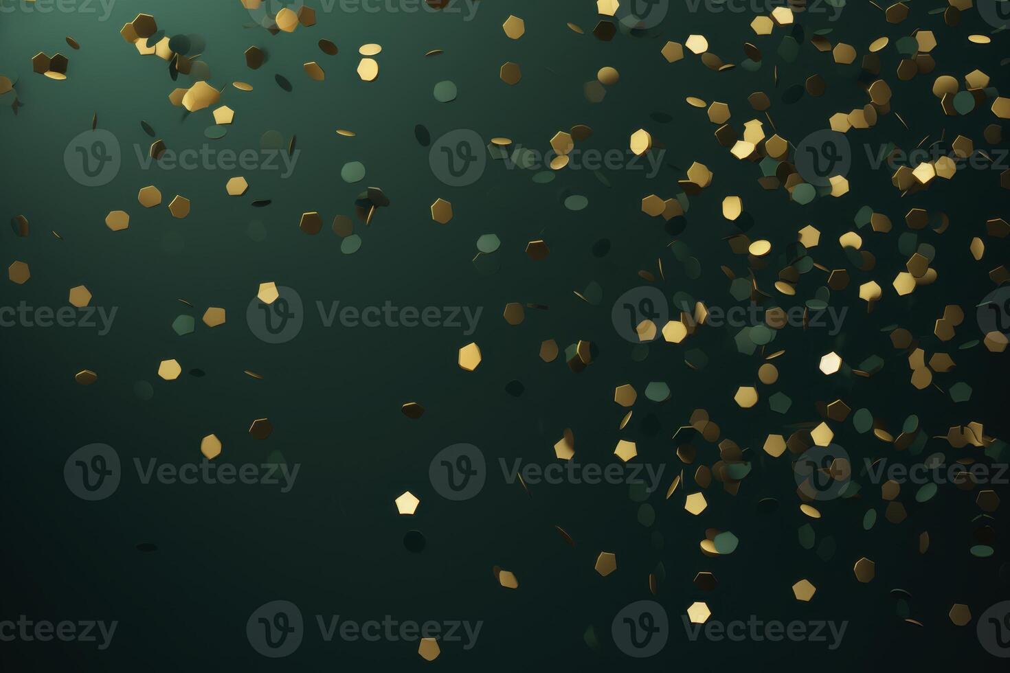 Green background with gold glitter particles photo