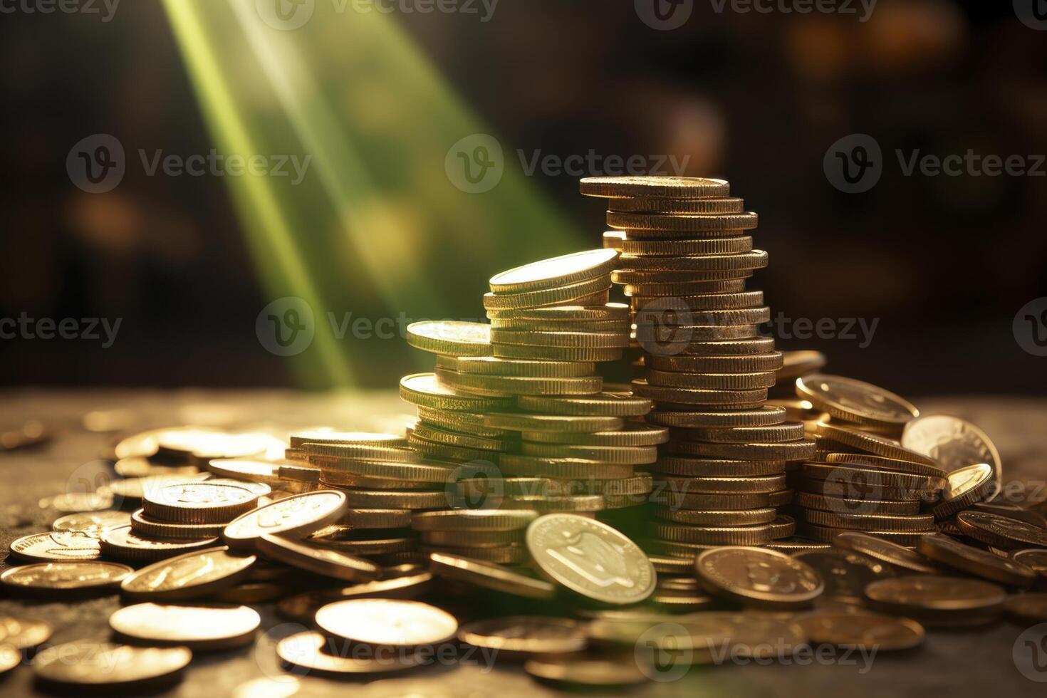 A pile of gold coins on a table photo
