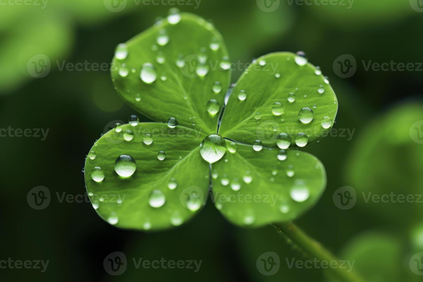 A green leaf with four drops of water on it photo