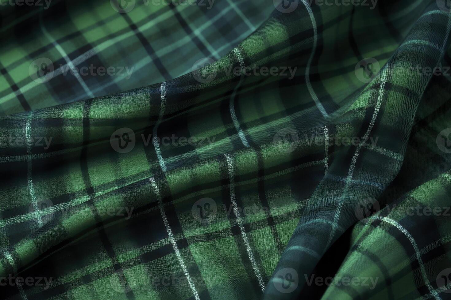 A green plaid fabric with white and black stripes photo