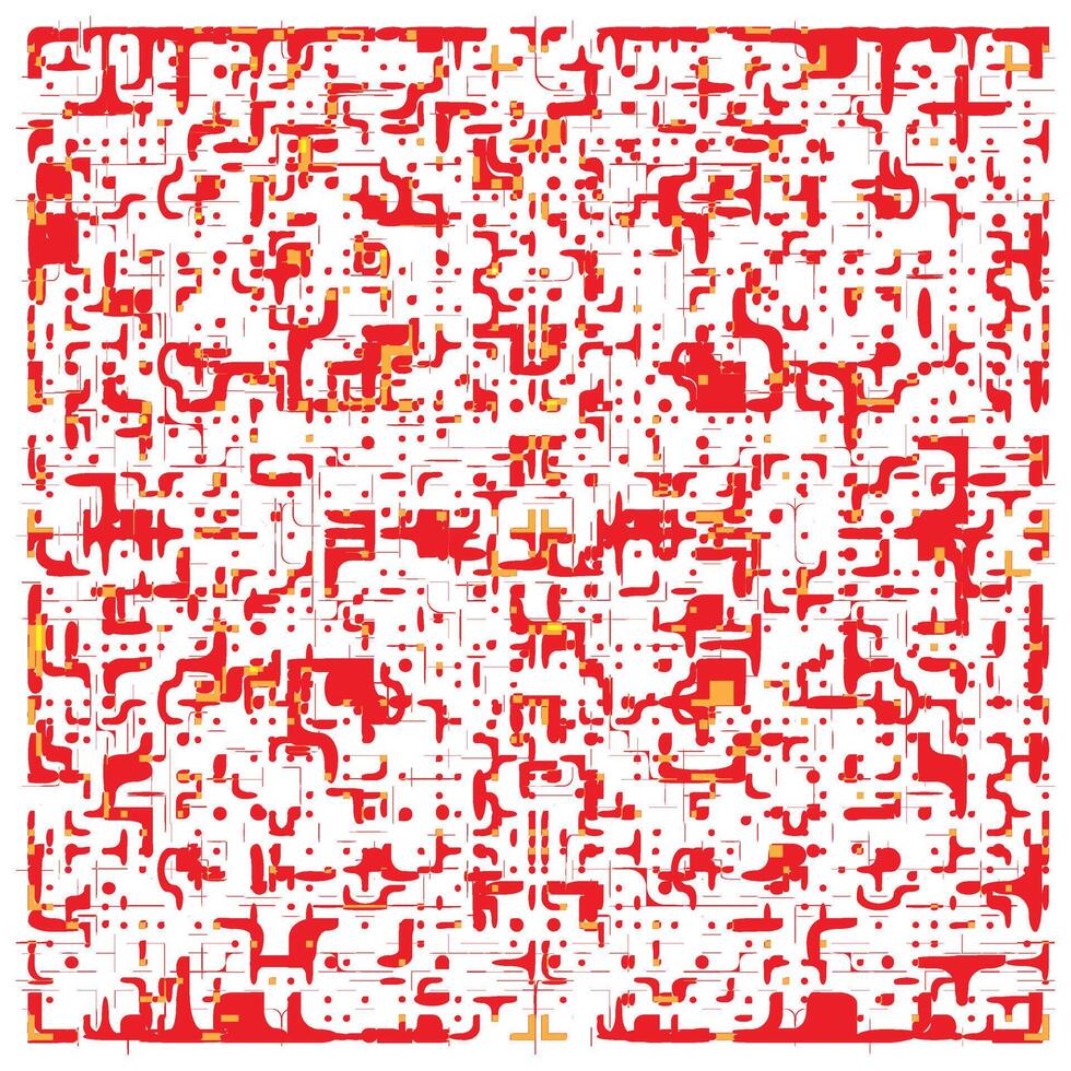 Abstract pattern featuring chaotic red shapes and lines on a white background, with hints of yellow and orange accents throughout. vector