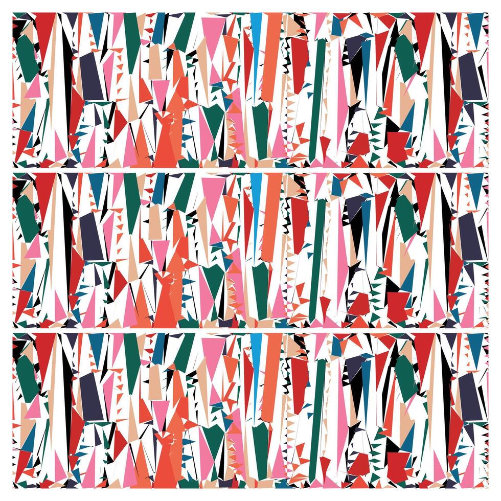 A vibrant abstract pattern featuring colorful geometric shapes in red, green, pink, and blue, arranged in a dynamic, repetitive design. vector