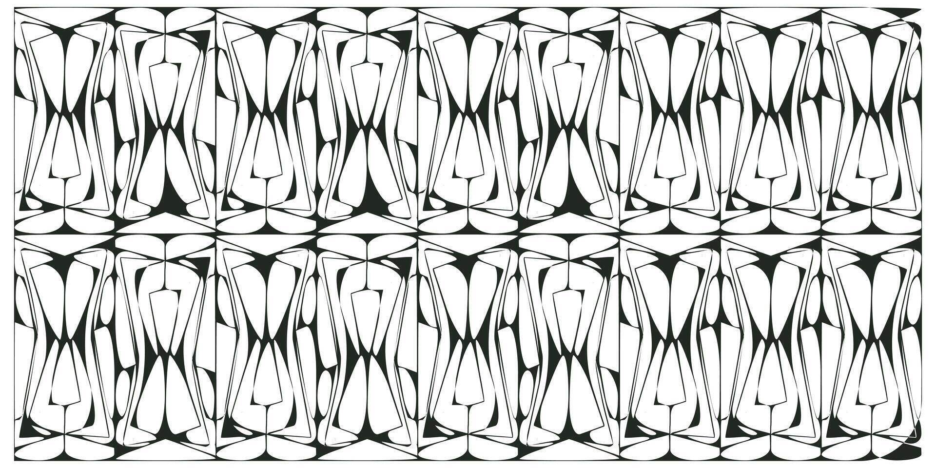 A monochrome abstract pattern featuring interlocking hourglass shapes with smooth curves and sharp angles, creating a dynamic visual rhythm. vector