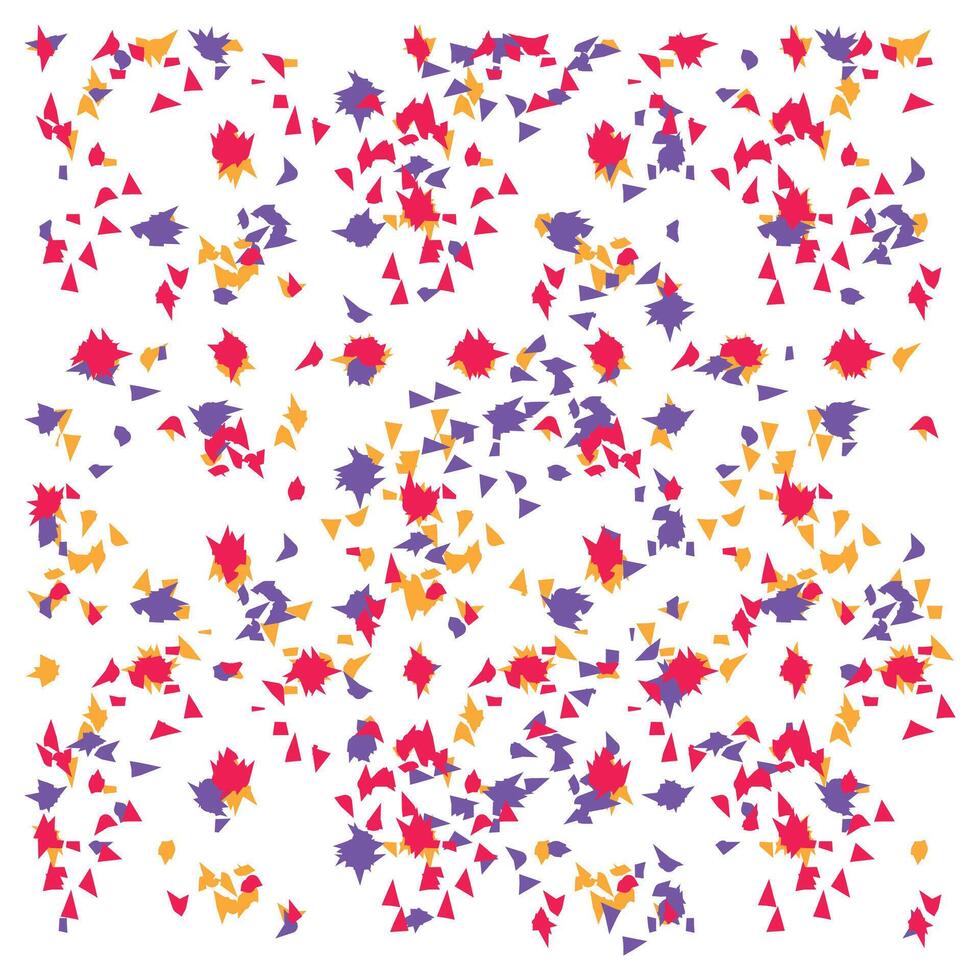 A vibrant abstract design featuring scattered red, orange, purple, and yellow triangular shapes against a white background. vector