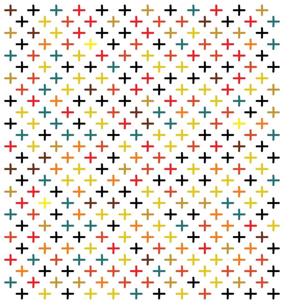 A colorful pattern of plus signs in various hues, arranged in a grid on a white background. vector
