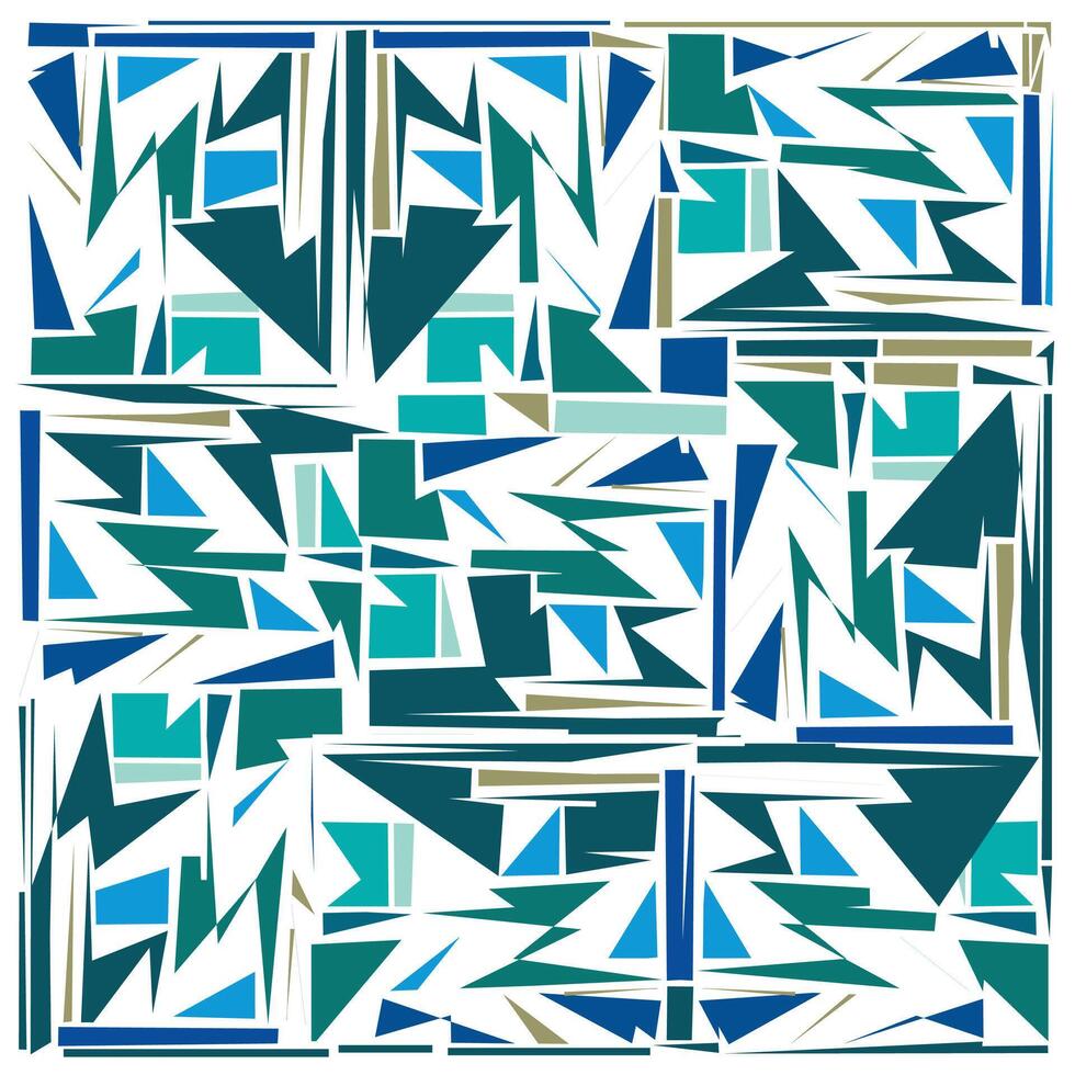 Abstract geometric pattern in shades of blue and teal, featuring sharp angles and varying shapes on a white background. vector