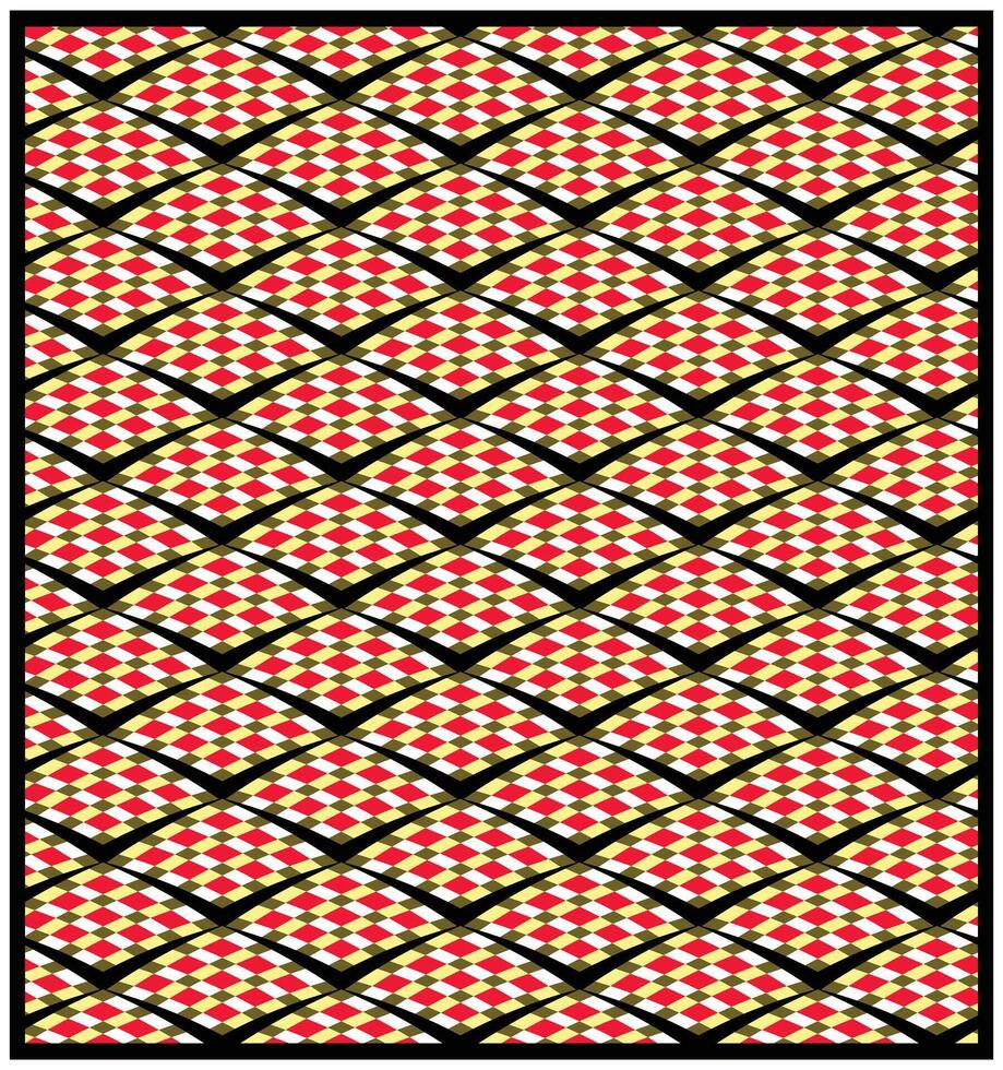 A colorful pattern of interlocking diamonds in red, yellow, and brown, with bold black outlines creating a dynamic visual effect. vector