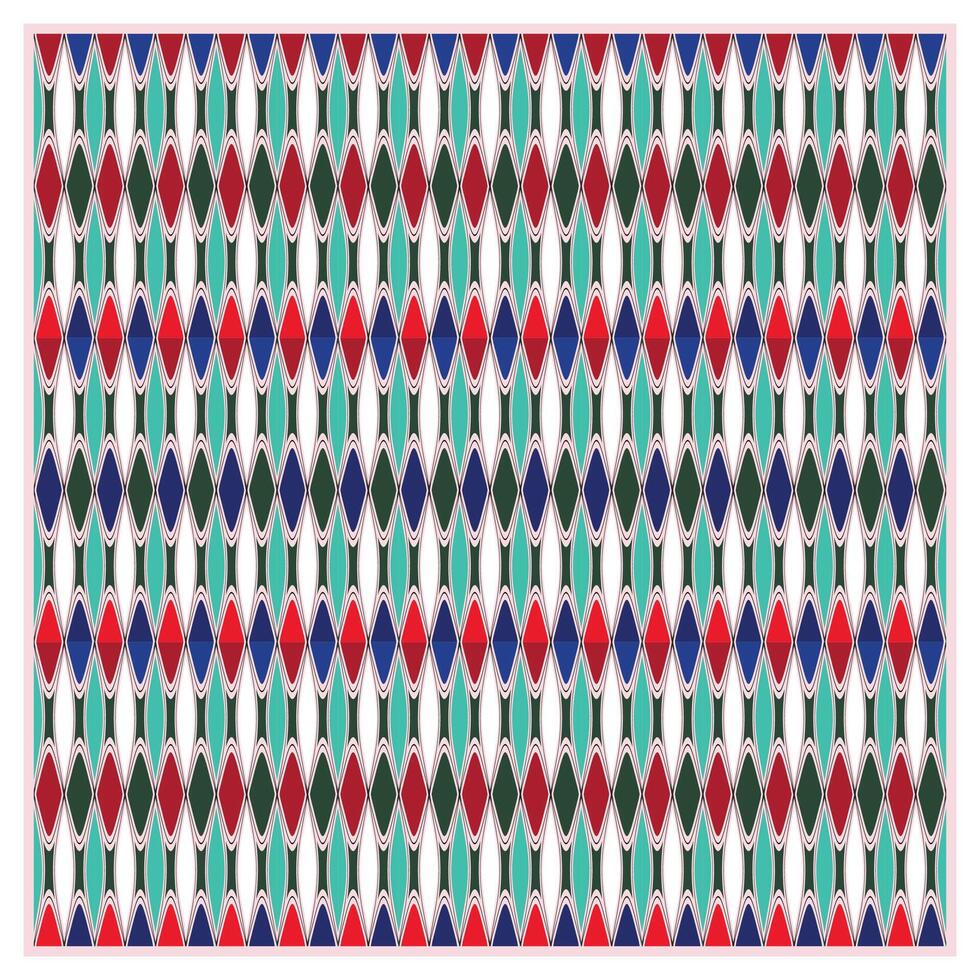 A vibrant geometric pattern featuring alternating diamonds in red, blue, green, and white against a teal background, creating a visually striking design. vector