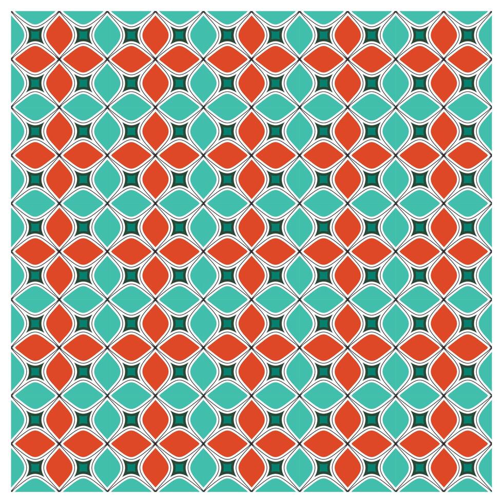 A vibrant geometric pattern featuring interlocking turquoise and orange shapes with white outlines, creating a visually striking design. vector