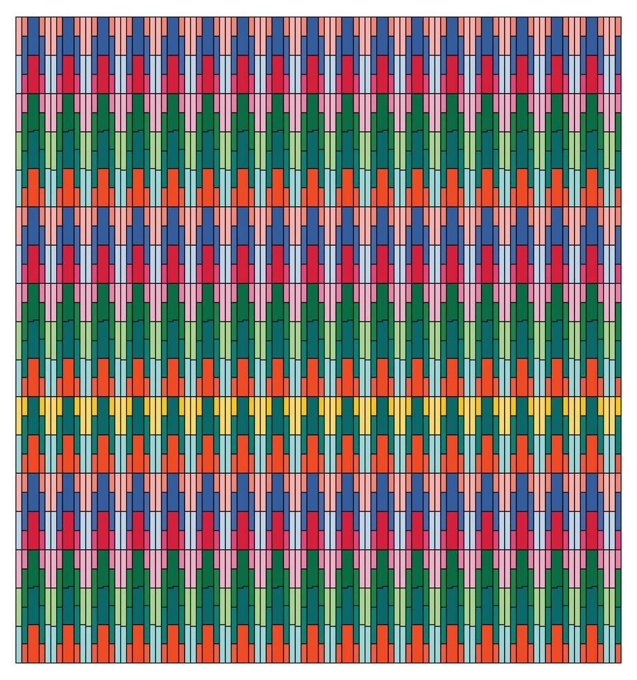 A vibrant, textured pattern of interlocking rectangular blocks in various colors, arranged in horizontal rows on a white background. vector