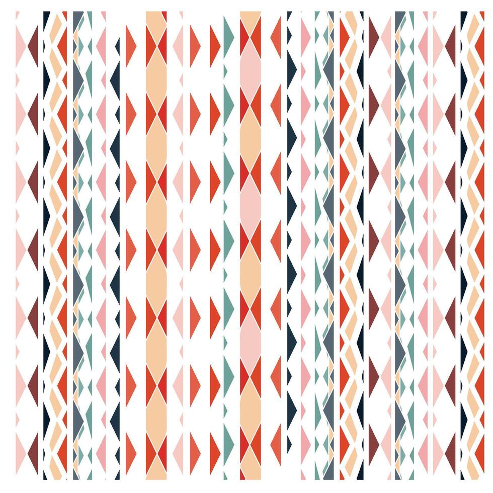 A vibrant pattern of geometric shapes, including triangles and diamonds, in warm and cool colors on a white background. vector