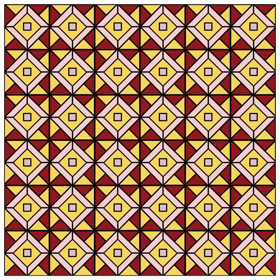 A vibrant geometric pattern featuring alternating red, yellow, and pink diamond shapes, creating a visually appealing tiled design. vector