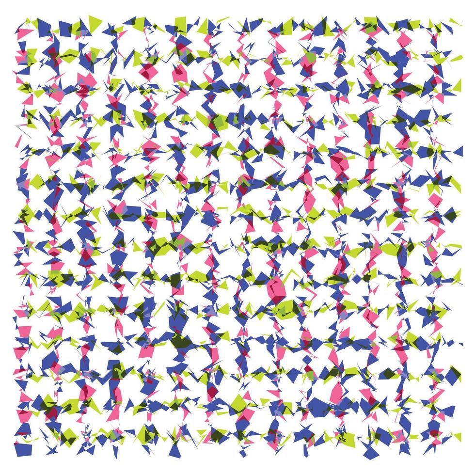 A vibrant abstract composition featuring scattered geometric shapes in blue, pink, green, and yellow against a white background. vector