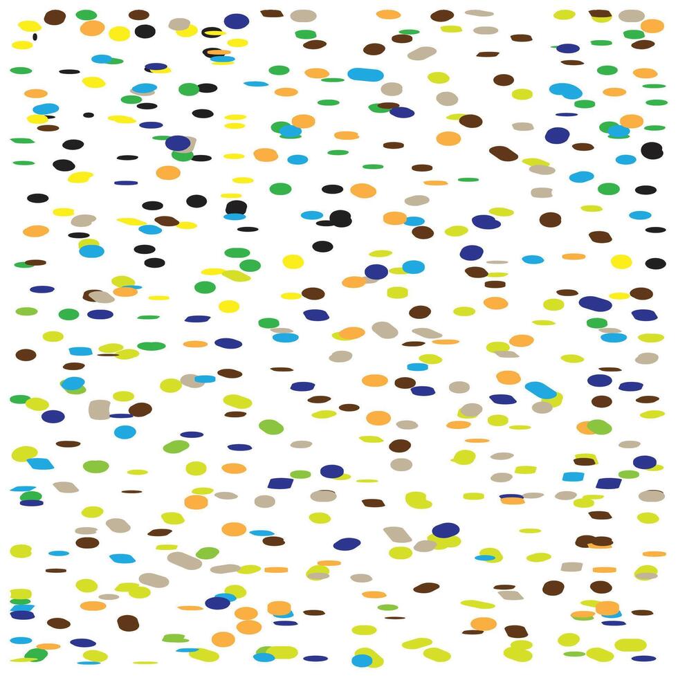 Colorful abstract dots in various sizes and hues scattered across a white background, creating a playful and vibrant pattern. vector