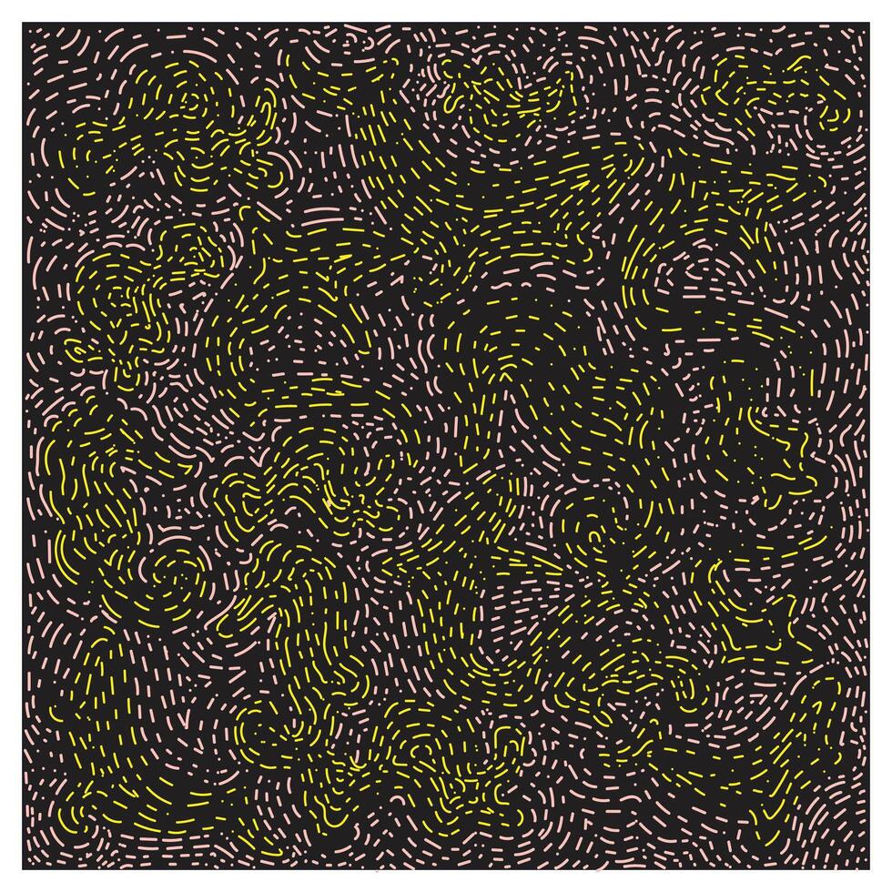 Abstract pattern featuring swirling lines in pink and yellow on a dark background, creating a dynamic, textured visual effect. vector