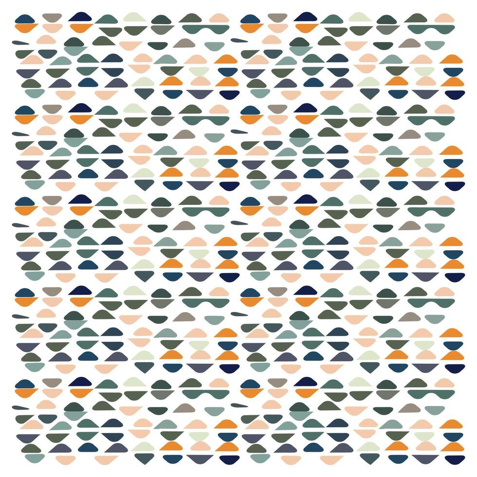A colorful geometric pattern featuring various shapes in earthy tones, arranged in a grid format against a white background. vector