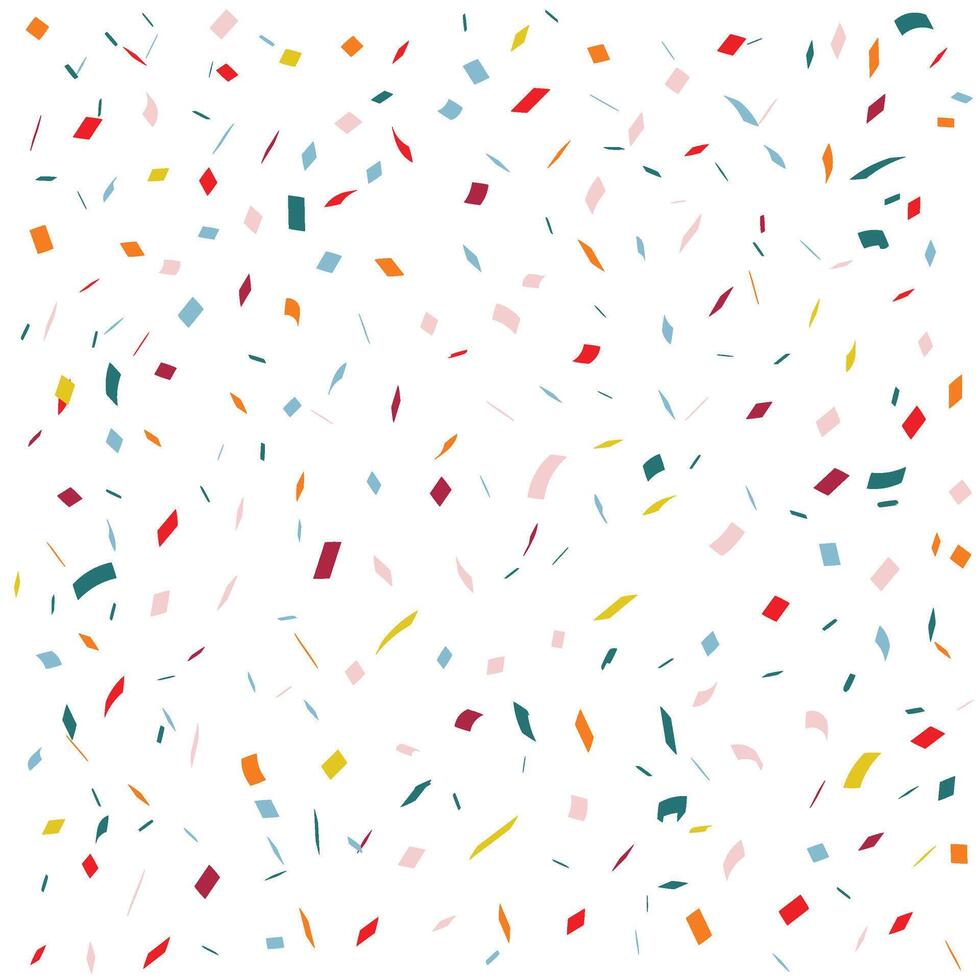 Colorful confetti in various shapes and sizes scattered across a white background, creating a festive and cheerful pattern. vector