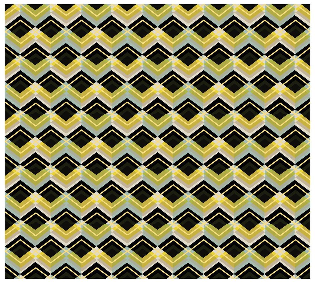A geometric patterned background featuring chevron shapes in yellow, green, and black colors, with some sections obscured. vector