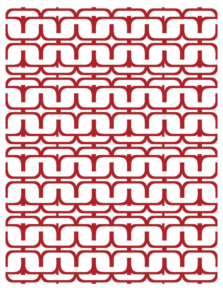 A repeating geometric pattern of red curved shapes on a white background, creating a bold and modern design. vector