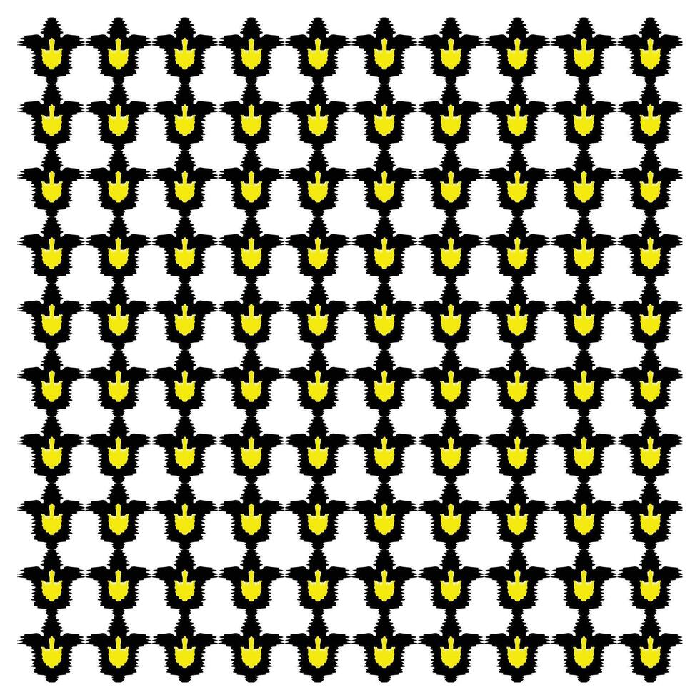 A repetitive pattern of black outlines with yellow hands making a rock o gesture, set against a white background. vector