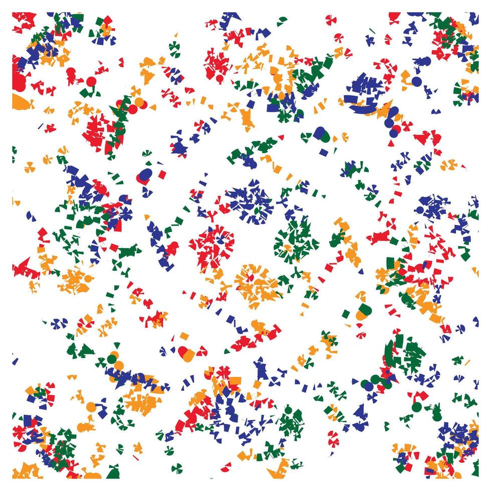 A vibrant abstract pattern featuring scattered colorful shapes in red, blue, green, purple, and orange against a white background. vector