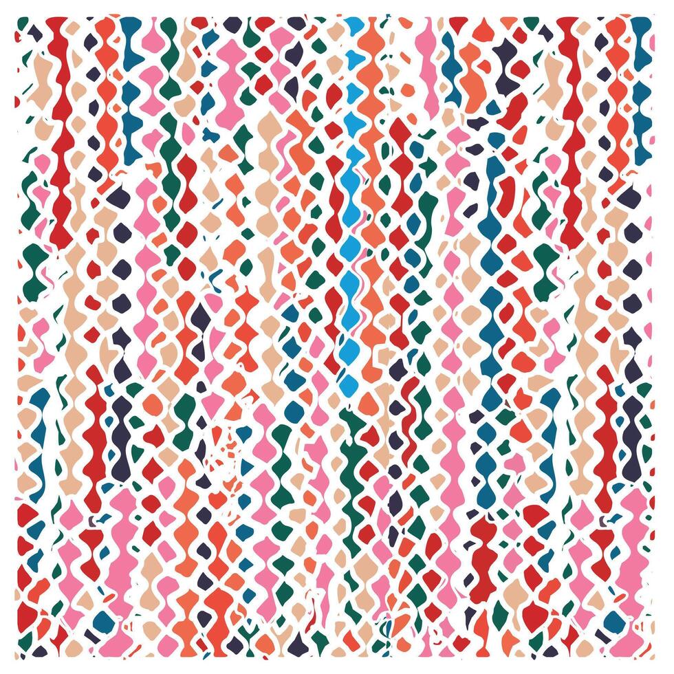 A vibrant abstract pattern of wavy, colorful shapes in shades of red, pink, blue, green, and beige against a white background. vector