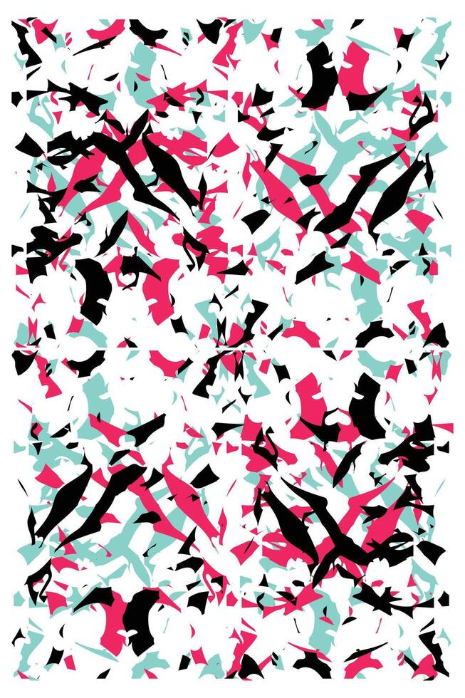 Colorful abstract pattern featuring overlapping shapes in black, pink, and mint green against a white background. vector