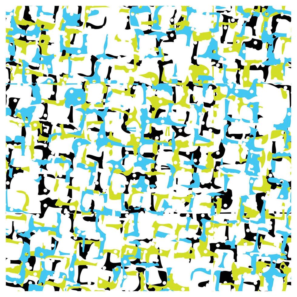Abstract pattern of bold blue, lime green, black, and white shapes overlapping randomly, creating a vibrant, dynamic design. vector