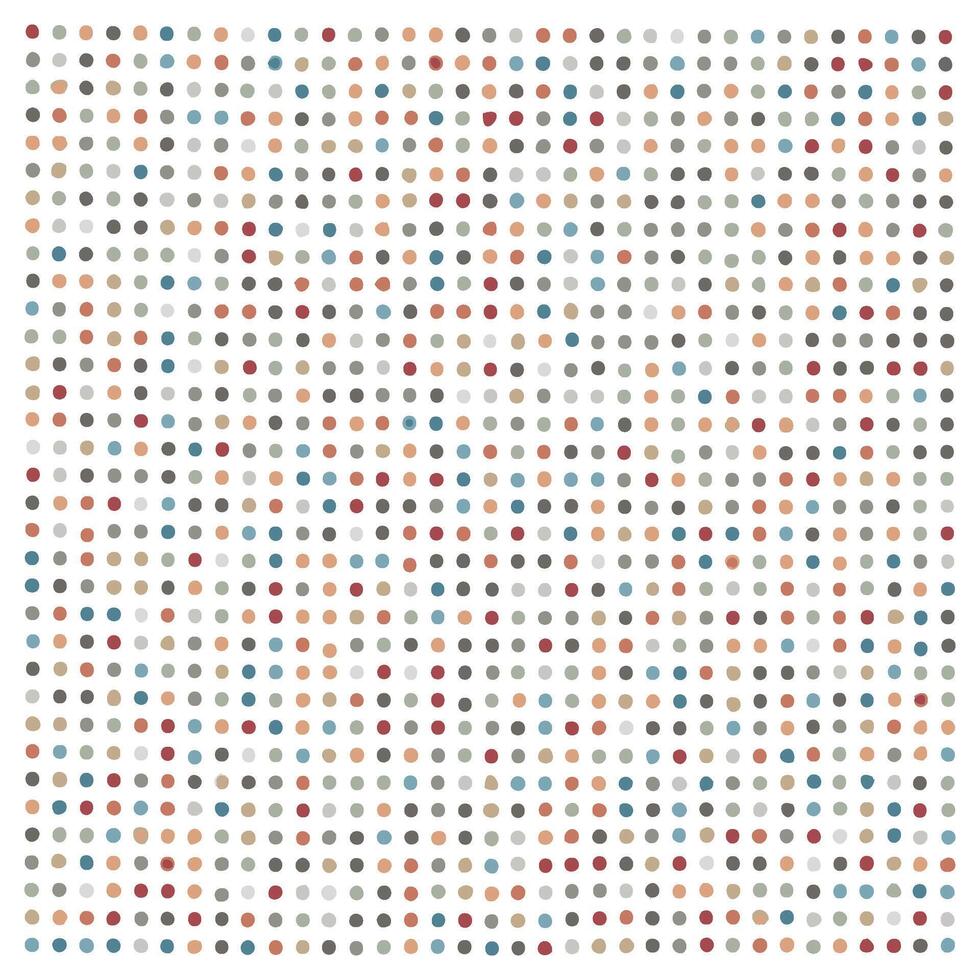 A grid of colorful dots in various shades of blue, red, peach, gray, and cream on a white background, creating a vibrant visual pattern. vector