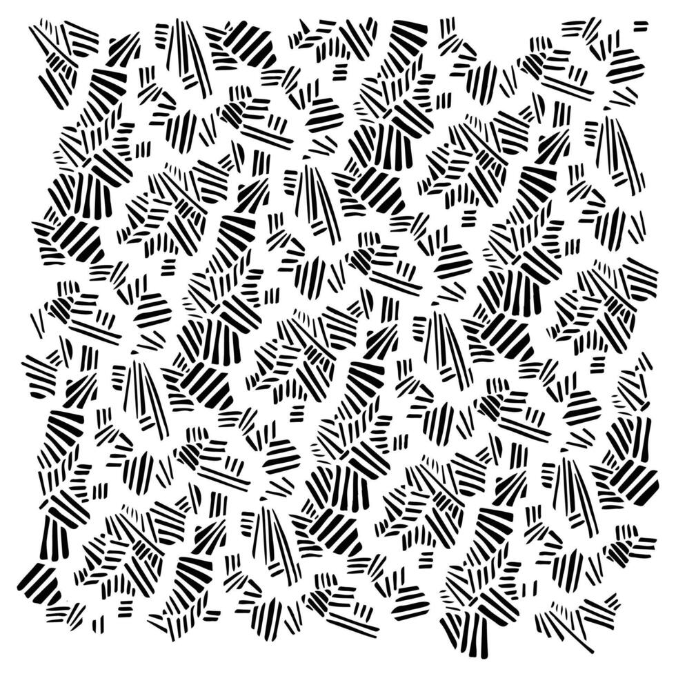A dynamic pattern of abstract, black striped shapes arranged randomly on a white background, creating a visually striking design. vector