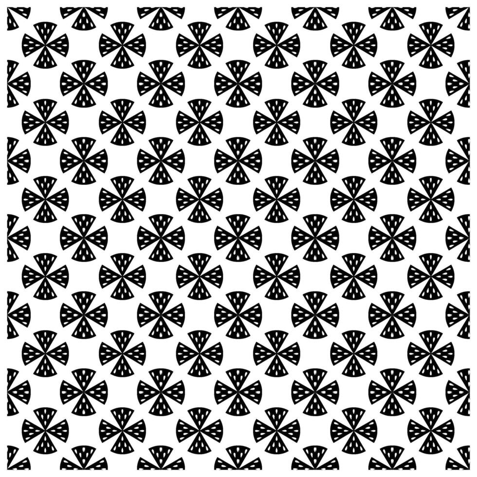 A repeating pattern of black flower shapes with dotted petals on a white background, creating a striking graphic design. vector