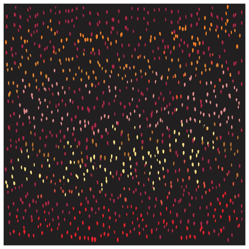 A vibrant abstract pattern of scattered dots in shades of red, orange, and yellow against a dark background, creating a lively texture. vector