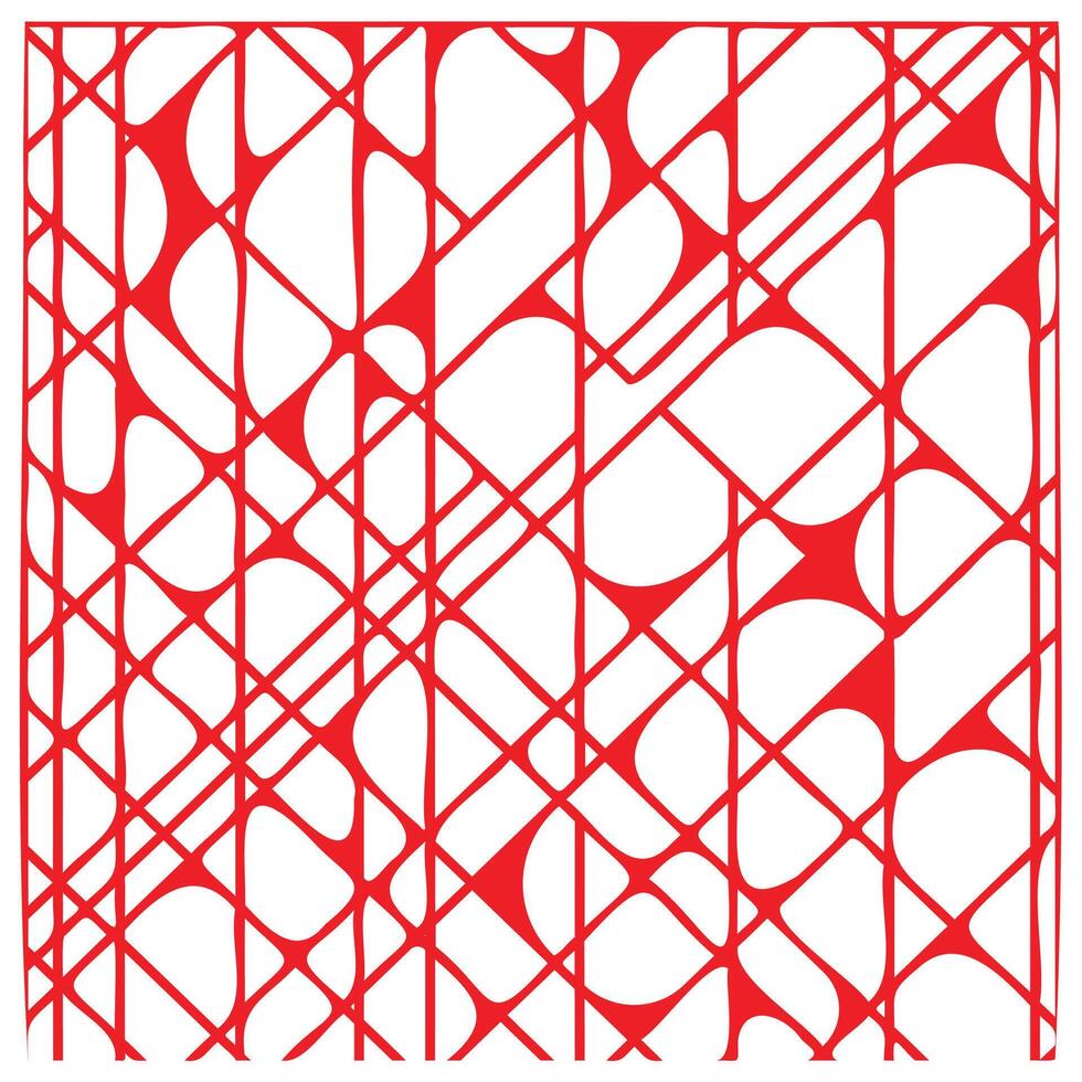 Abstract red geometric pattern featuring intertwining lines and circular shapes on a white background. Ideal for modern design aesthetics. vector