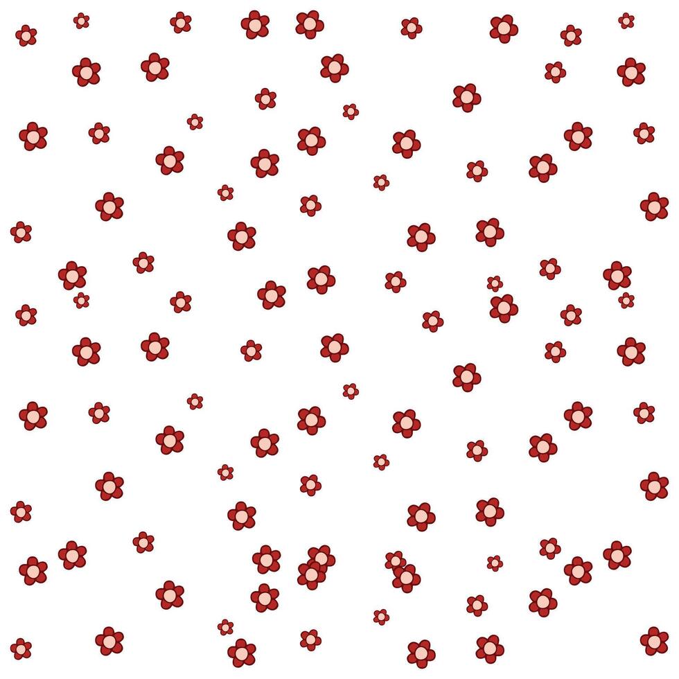 A pattern of red flowers with light centers scattered on a white background, creating a vibrant and cheerful design. vector