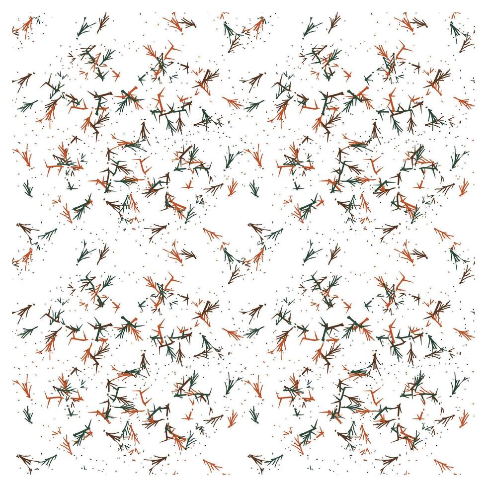 A vibrant, scattered pattern of green, brown, and orange branches against a white background, evoking a natural, textured design. vector