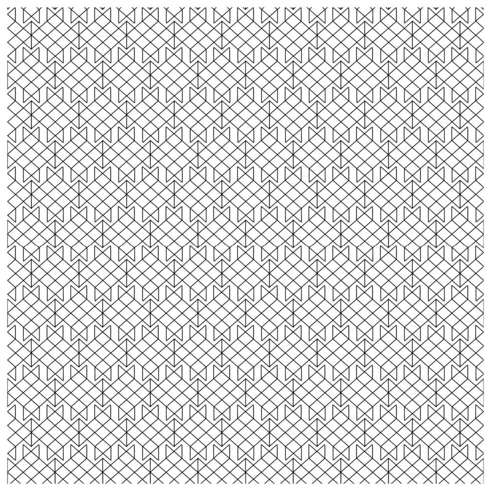 A repetitive geometric pattern of interlocking star shapes outlined in black on a white background. vector