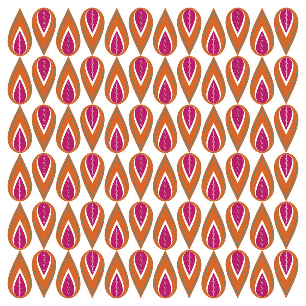 Pattern of colorful leaves in shades of orange and pink, arranged in a grid on a white background. vector