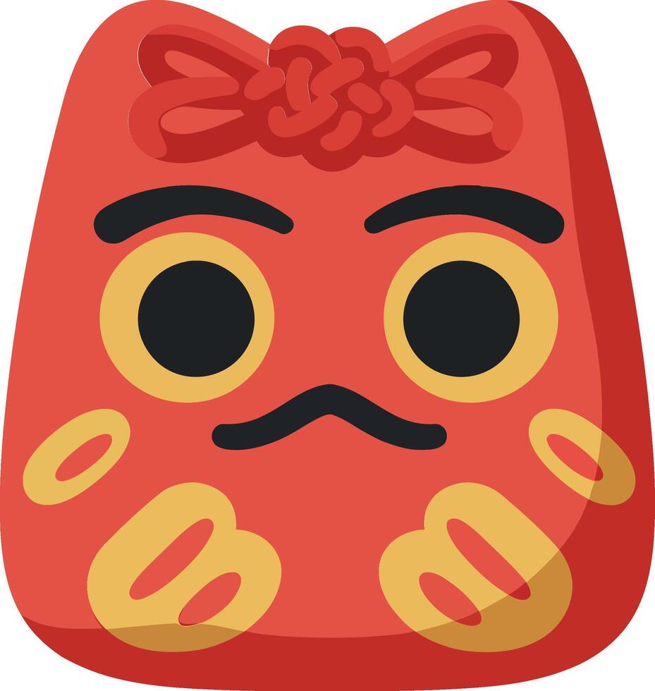 Cute red daruma doll with yellow accents in a minimalistic flat illustration vector