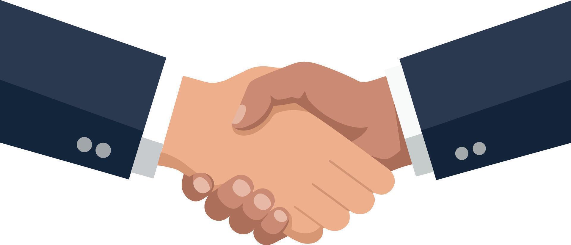 Two hands shaking in a professional setting, flat design illustration vector