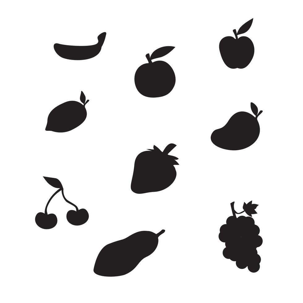 set of fruit silhouette design. fresh healthy food. vector