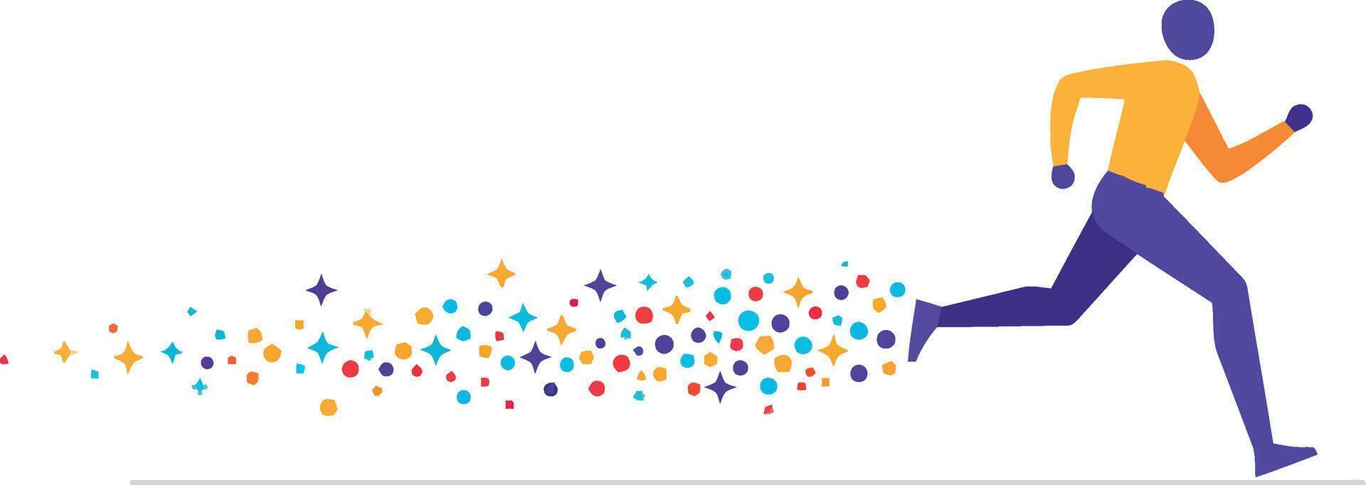 Running man in a vibrant, dynamic scene with colorful motion effects in flat art vector